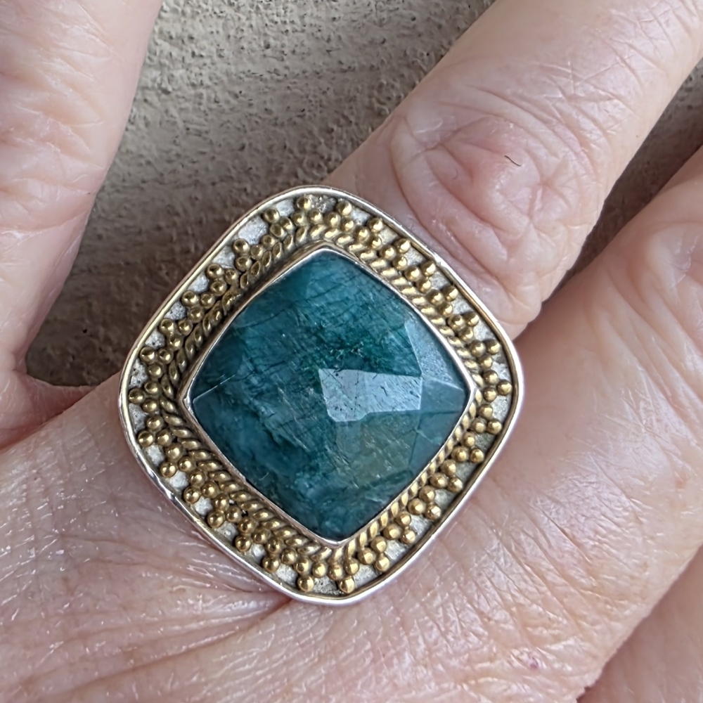 Square Faceted Deep Amazonite Gemstone Ring in 925 Sterling Silver (7)